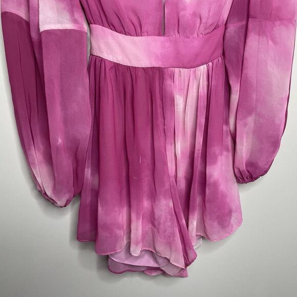 TOCCIN Romper Women 6 Pink Tie Dye Plunge Neckline Open Back Sheer Lined - Picture 5 of 12